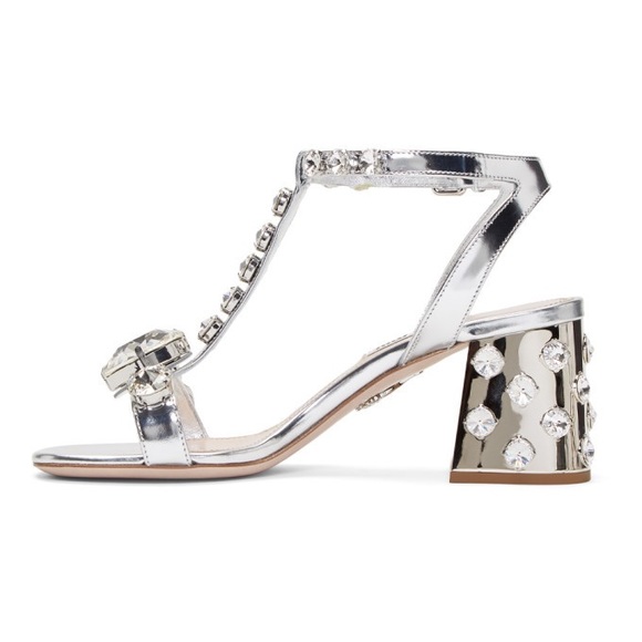 Like New In Box Miu Miu Silver Crystal Embellished Block Heel Argento Sandal 39 - Picture 4 of 6